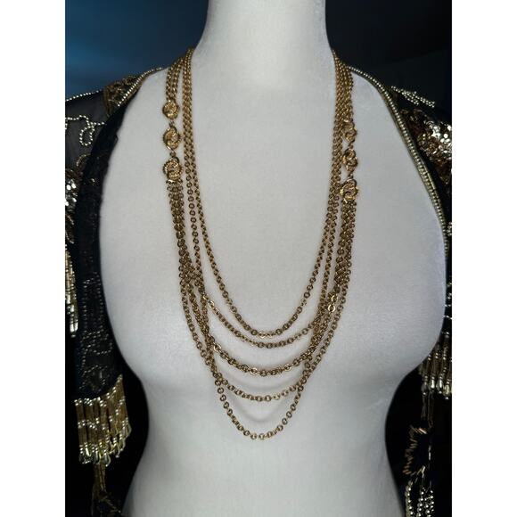 Vintage Monet Multi strand Necklace Link Chain With Wreaths - Picture 1 of 5
